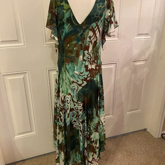 Robbie Bee Vintage Y2K 90’s Teal Paisley Fit & Flare Flowy Dress Size 16 - Picture 5 of 13
